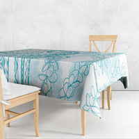 Polynesia Plumeria Lei Tablecloth White Turquoise Curves Motif LT7 - Polynesian Pride