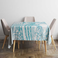 Polynesia Plumeria Lei Tablecloth White Turquoise Curves Motif LT7 - Polynesian Pride