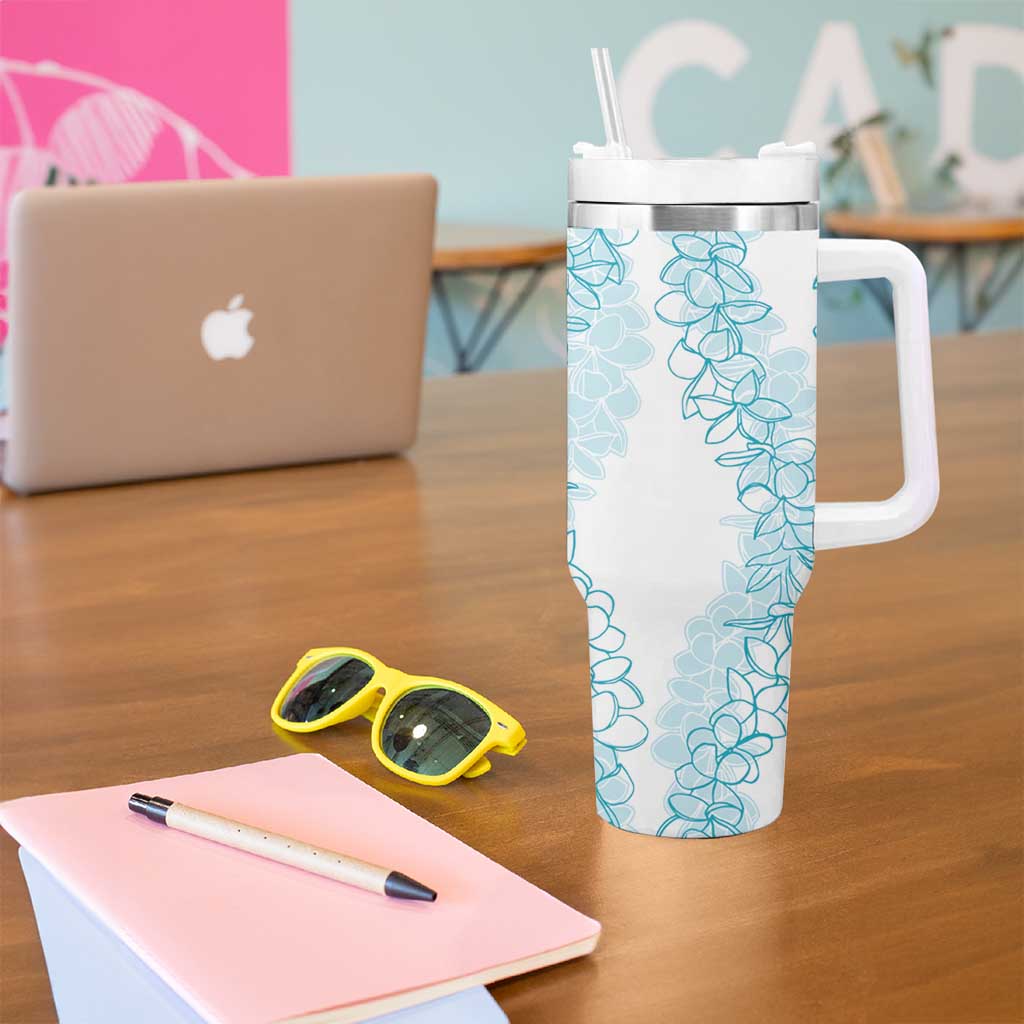 Polynesia Plumeria Lei Tumbler With Handle White Turquoise Curves Motif LT7 - Polynesian Pride