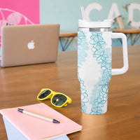 Polynesia Plumeria Lei Tumbler With Handle White Turquoise Curves Motif LT7 - Polynesian Pride