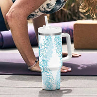 Polynesia Plumeria Lei Tumbler With Handle White Turquoise Curves Motif LT7 - Polynesian Pride