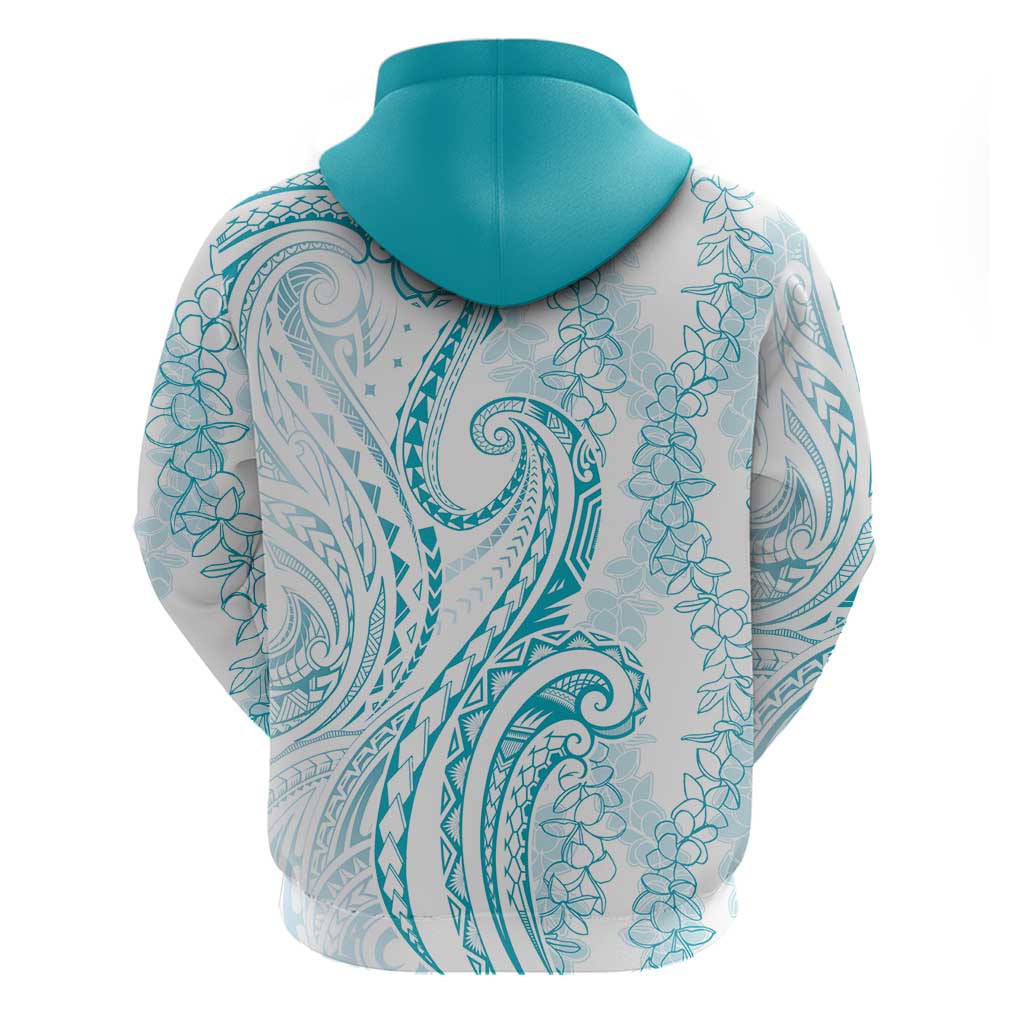 Polynesia Plumeria Lei Zip Hoodie White Turquoise Curves Motif LT7 - Polynesian Pride