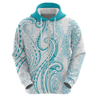 Polynesia Plumeria Lei Zip Hoodie White Turquoise Curves Motif LT7 - Polynesian Pride