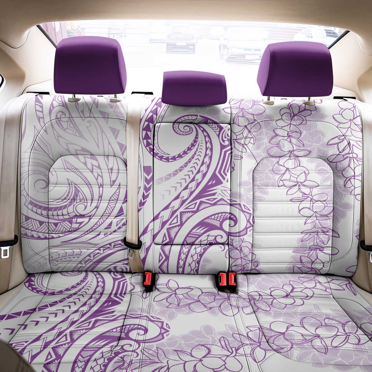 Polynesia Plumeria Lei Back Car Seat Cover White Violet Curves Motif LT7 - Polynesian Pride