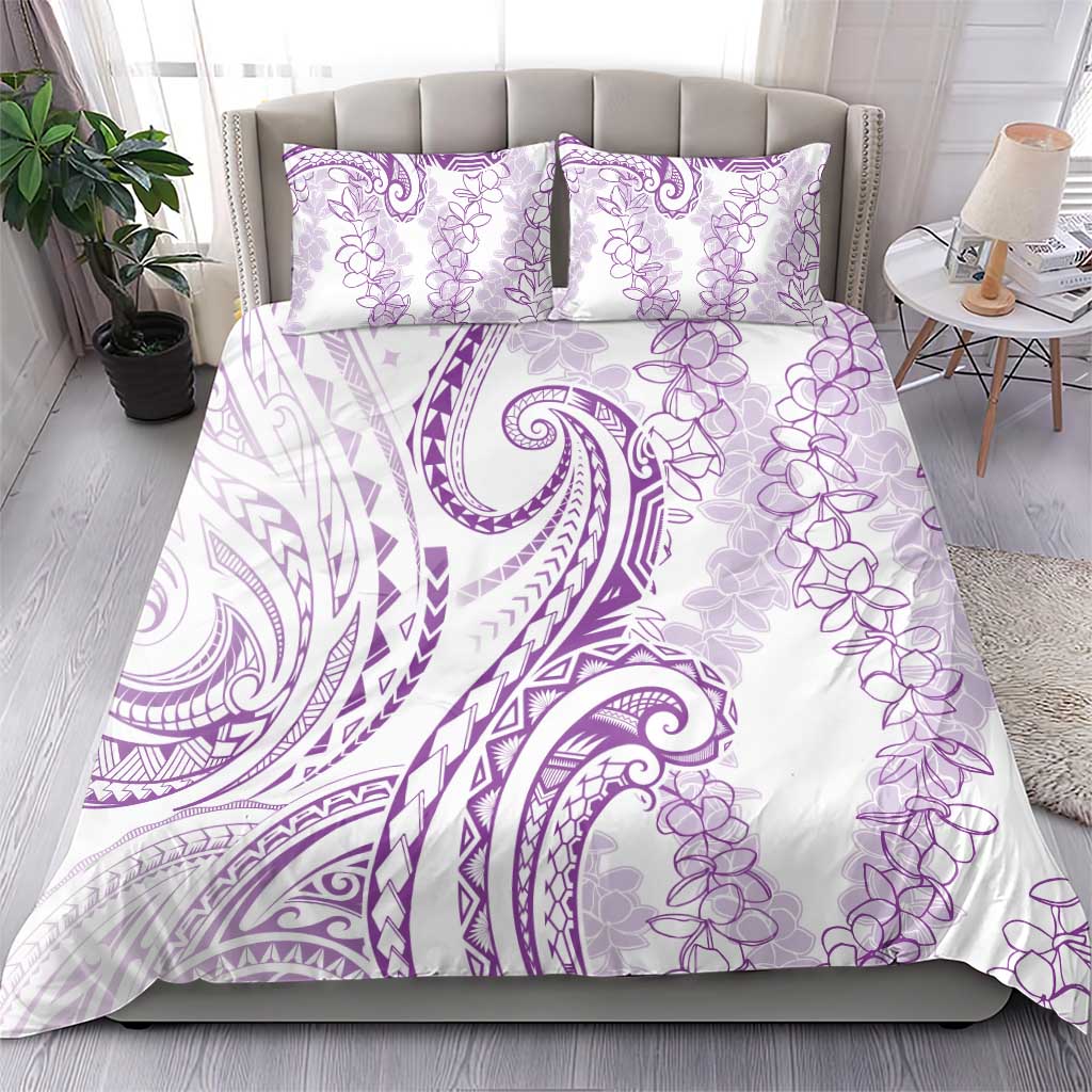 Polynesia Plumeria Lei Bedding Set White Violet Curves Motif LT7 - Polynesian Pride