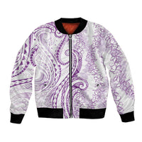 Polynesia Plumeria Lei Bomber Jacket White Violet Curves Motif LT7 Unisex Violet - Polynesian Pride