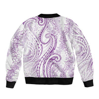 Polynesia Plumeria Lei Bomber Jacket White Violet Curves Motif LT7 - Polynesian Pride
