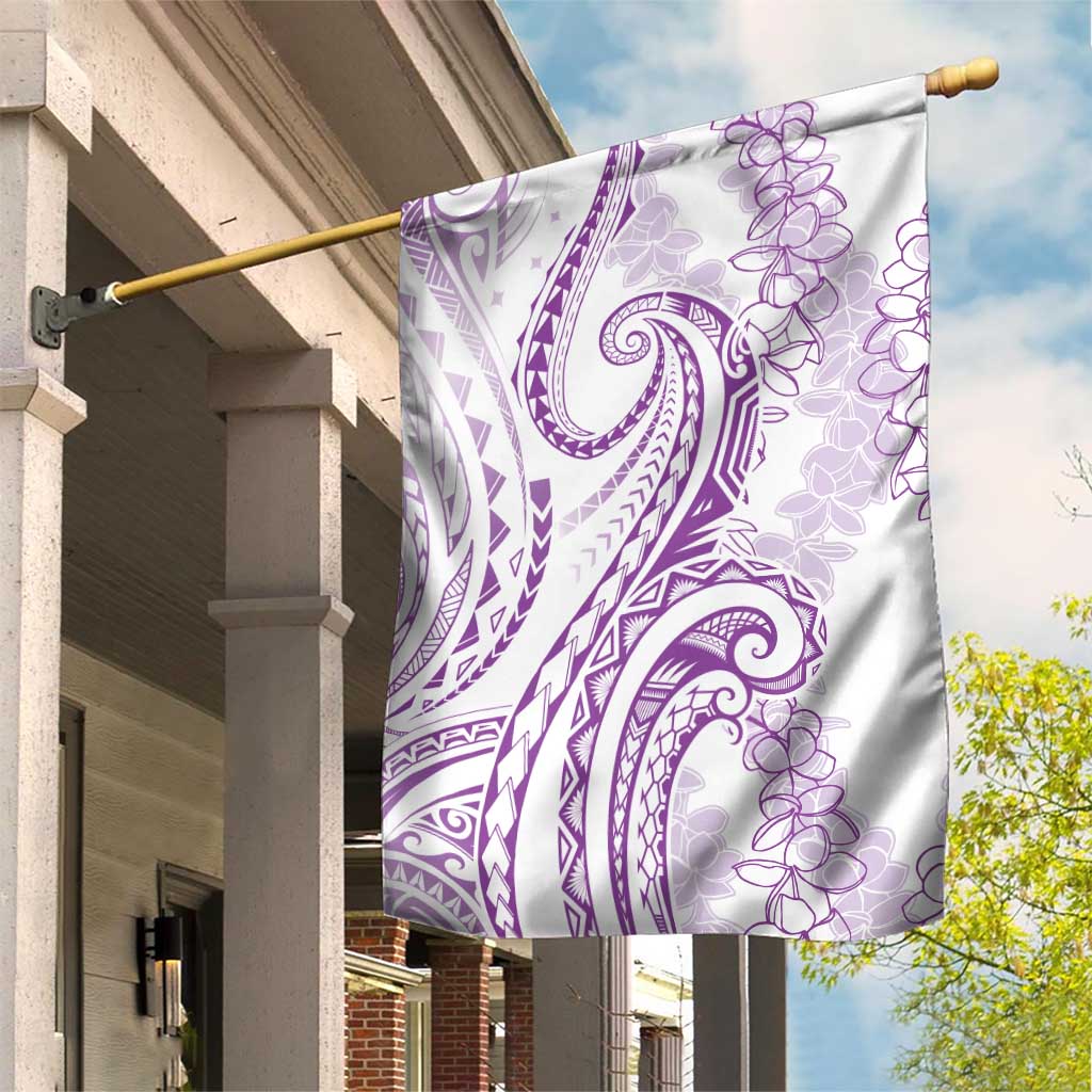 Polynesia Plumeria Lei Garden Flag White Violet Curves Motif LT7 House Flag Violet - Polynesian Pride