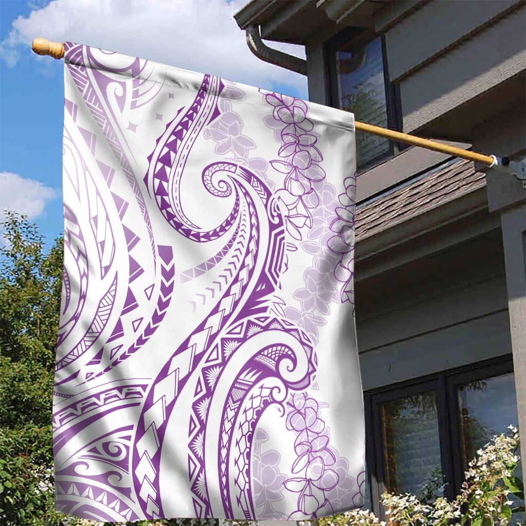 Polynesia Plumeria Lei Garden Flag White Violet Curves Motif LT7 - Polynesian Pride