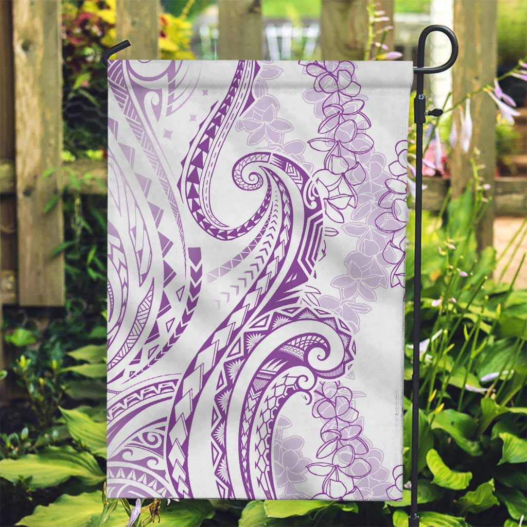 Polynesia Plumeria Lei Garden Flag White Violet Curves Motif LT7 Garden Flag Violet - Polynesian Pride