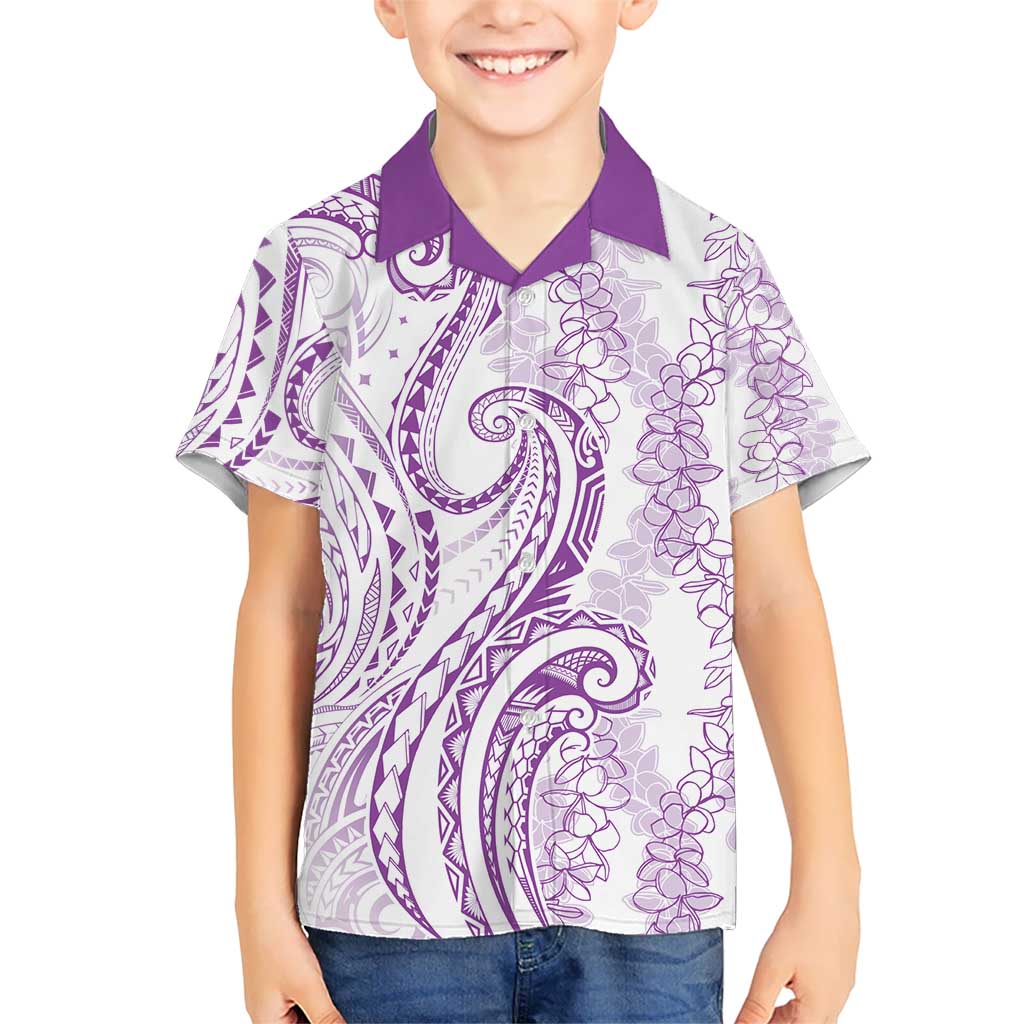 Polynesia Plumeria Lei Kid Hawaiian Shirt White Violet Curves Motif LT7 Kid Violet - Polynesian Pride