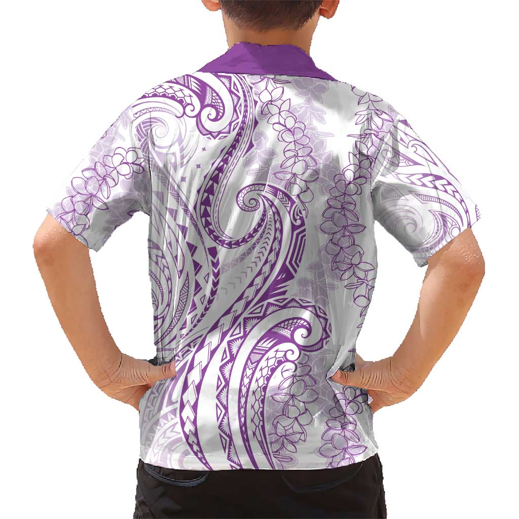 Polynesia Plumeria Lei Kid Hawaiian Shirt White Violet Curves Motif LT7 - Polynesian Pride