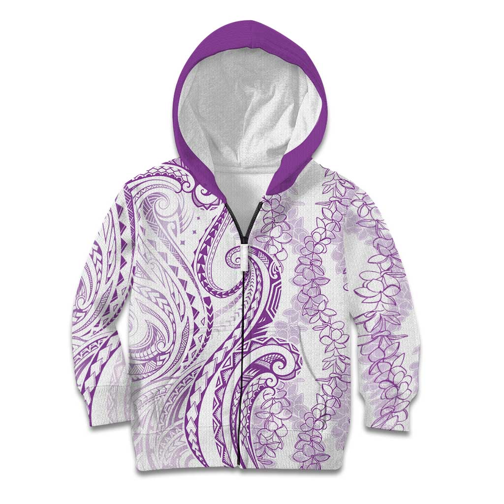 Polynesia Plumeria Lei Kid Hoodie White Violet Curves Motif LT7 Zip Hoodie Violet - Polynesian Pride