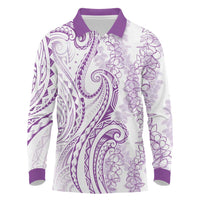 Polynesia Plumeria Lei Long Sleeve Polo Shirt White Violet Curves Motif LT7 Violet - Polynesian Pride