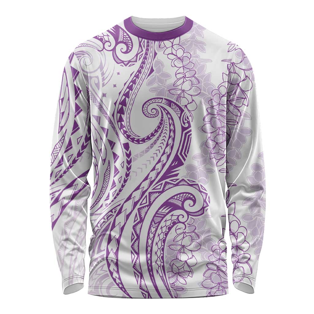 Polynesia Plumeria Lei Long Sleeve Shirt White Violet Curves Motif LT7 Unisex Violet - Polynesian Pride