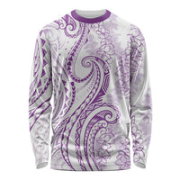 Polynesia Plumeria Lei Long Sleeve Shirt White Violet Curves Motif LT7 Unisex Violet - Polynesian Pride