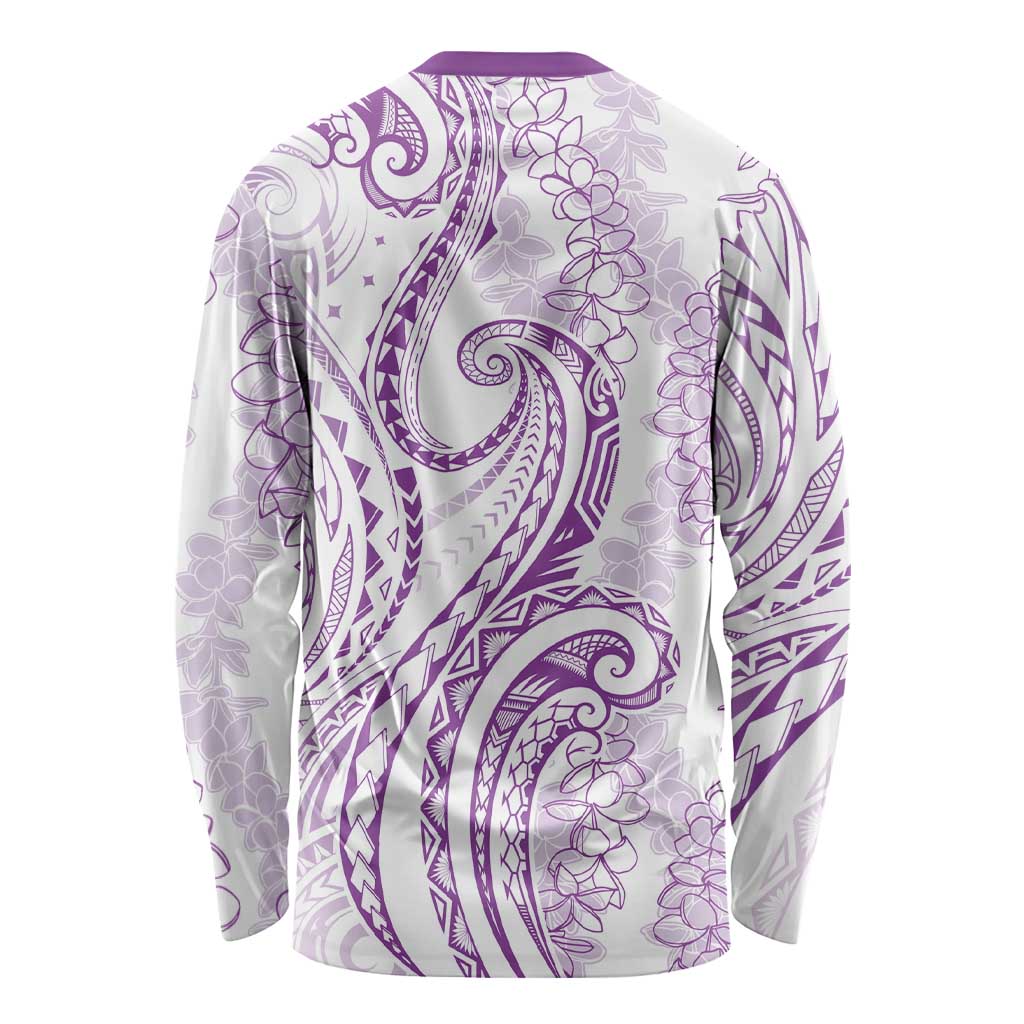 Polynesia Plumeria Lei Long Sleeve Shirt White Violet Curves Motif LT7 - Polynesian Pride