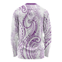 Polynesia Plumeria Lei Long Sleeve Shirt White Violet Curves Motif LT7 - Polynesian Pride