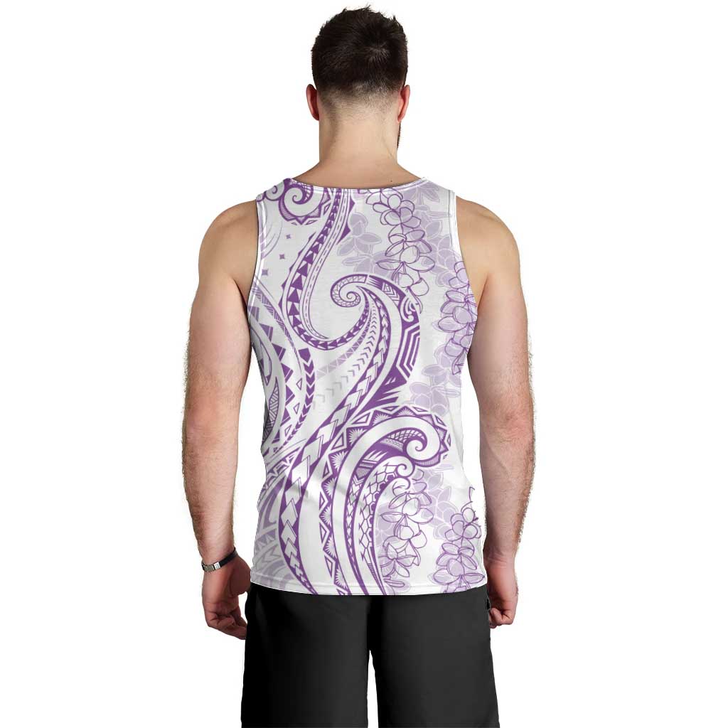 Polynesia Plumeria Lei Men Tank Top White Violet Curves Motif LT7 - Polynesian Pride