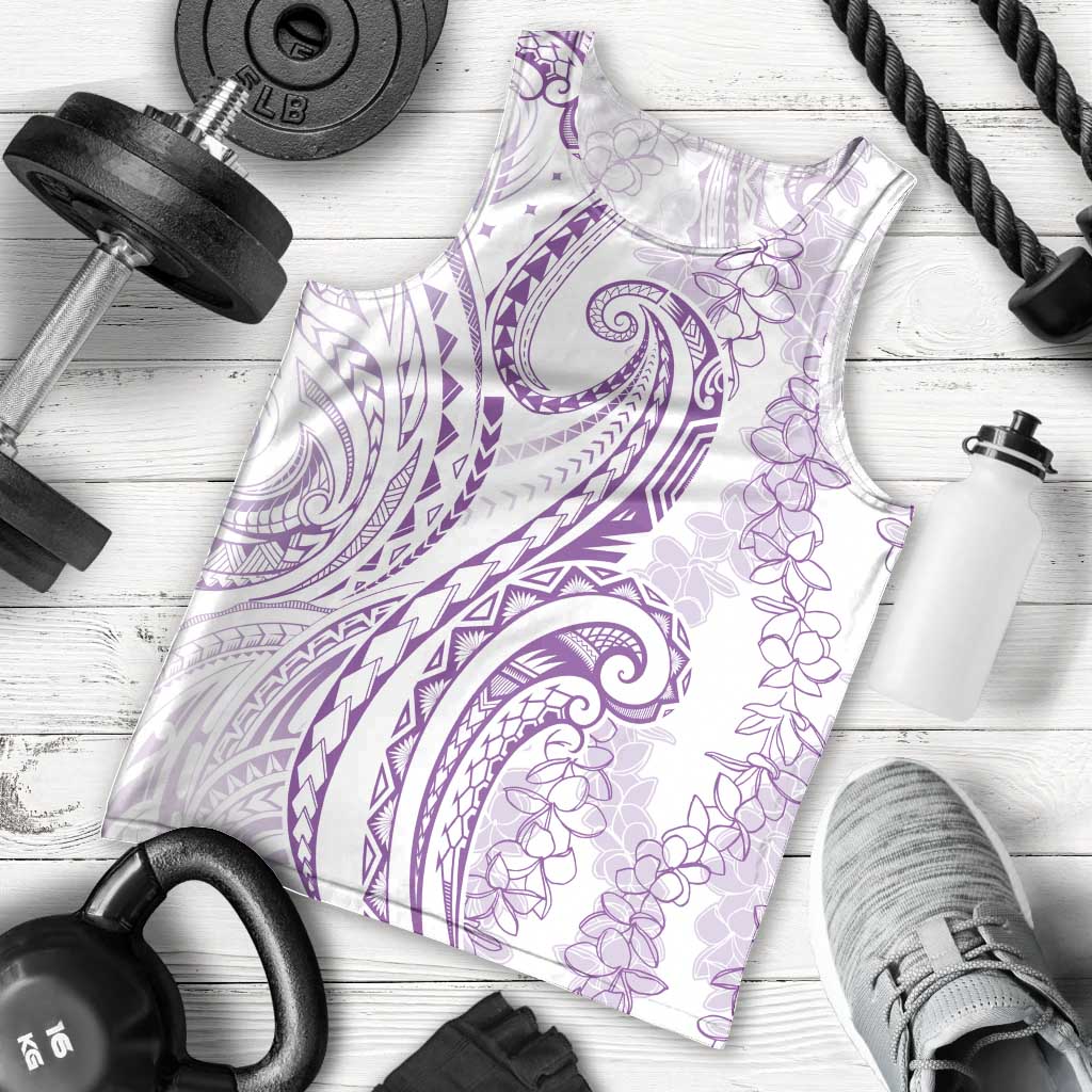 Polynesia Plumeria Lei Men Tank Top White Violet Curves Motif LT7 - Polynesian Pride