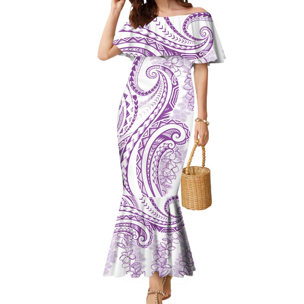 Polynesia Plumeria Lei Mermaid Dress White Violet Curves Motif LT7 Women Violet - Polynesian Pride