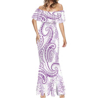 Polynesia Plumeria Lei Mermaid Dress White Violet Curves Motif LT7 - Polynesian Pride