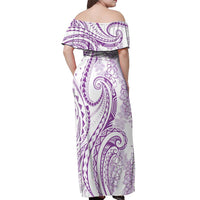Polynesia Plumeria Lei Off Shoulder Maxi Dress White Violet Curves Motif LT7 - Polynesian Pride