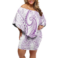 Polynesia Plumeria Lei Off Shoulder Short Dress White Violet Curves Motif LT7 Women Violet - Polynesian Pride