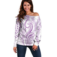 Polynesia Plumeria Lei Off Shoulder Sweater White Violet Curves Motif LT7 Women Violet - Polynesian Pride