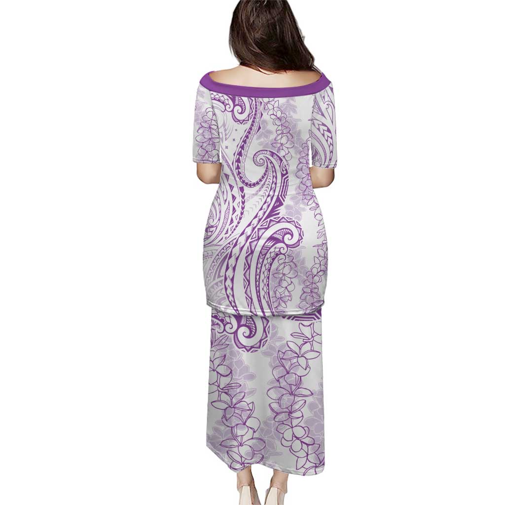 Polynesia Plumeria Lei Puletasi White Violet Curves Motif LT7 - Polynesian Pride