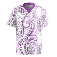Polynesia Plumeria Lei Rugby Jersey White Violet Curves Motif LT7 Violet - Polynesian Pride