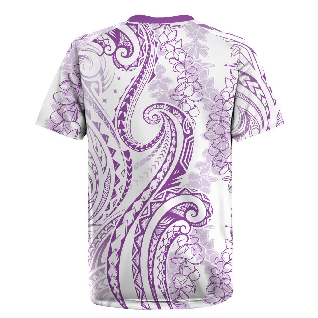 Polynesia Plumeria Lei Rugby Jersey White Violet Curves Motif LT7 - Polynesian Pride