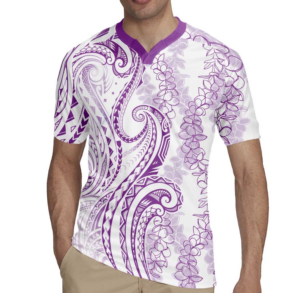 Polynesia Plumeria Lei Rugby Jersey White Violet Curves Motif LT7 - Polynesian Pride