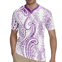 Polynesia Plumeria Lei Rugby Jersey White Violet Curves Motif LT7 - Polynesian Pride