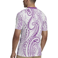 Polynesia Plumeria Lei Rugby Jersey White Violet Curves Motif LT7 - Polynesian Pride