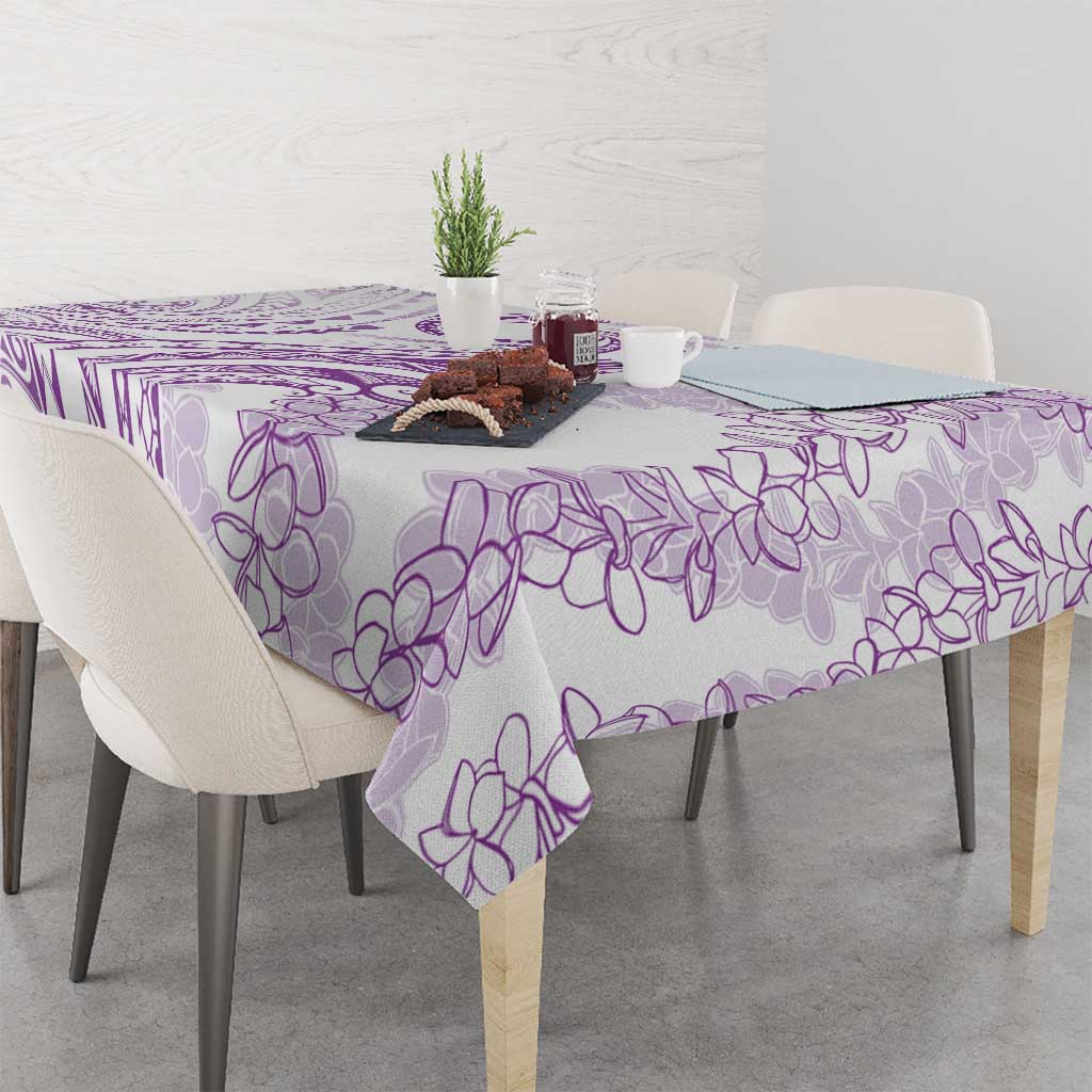 Polynesia Plumeria Lei Tablecloth White Violet Curves Motif LT7 - Polynesian Pride