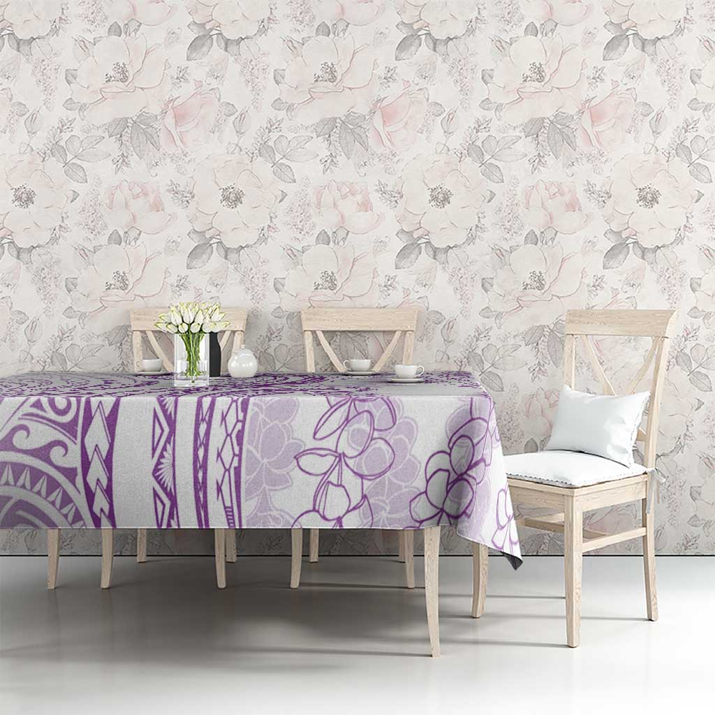 Polynesia Plumeria Lei Tablecloth White Violet Curves Motif LT7 - Polynesian Pride