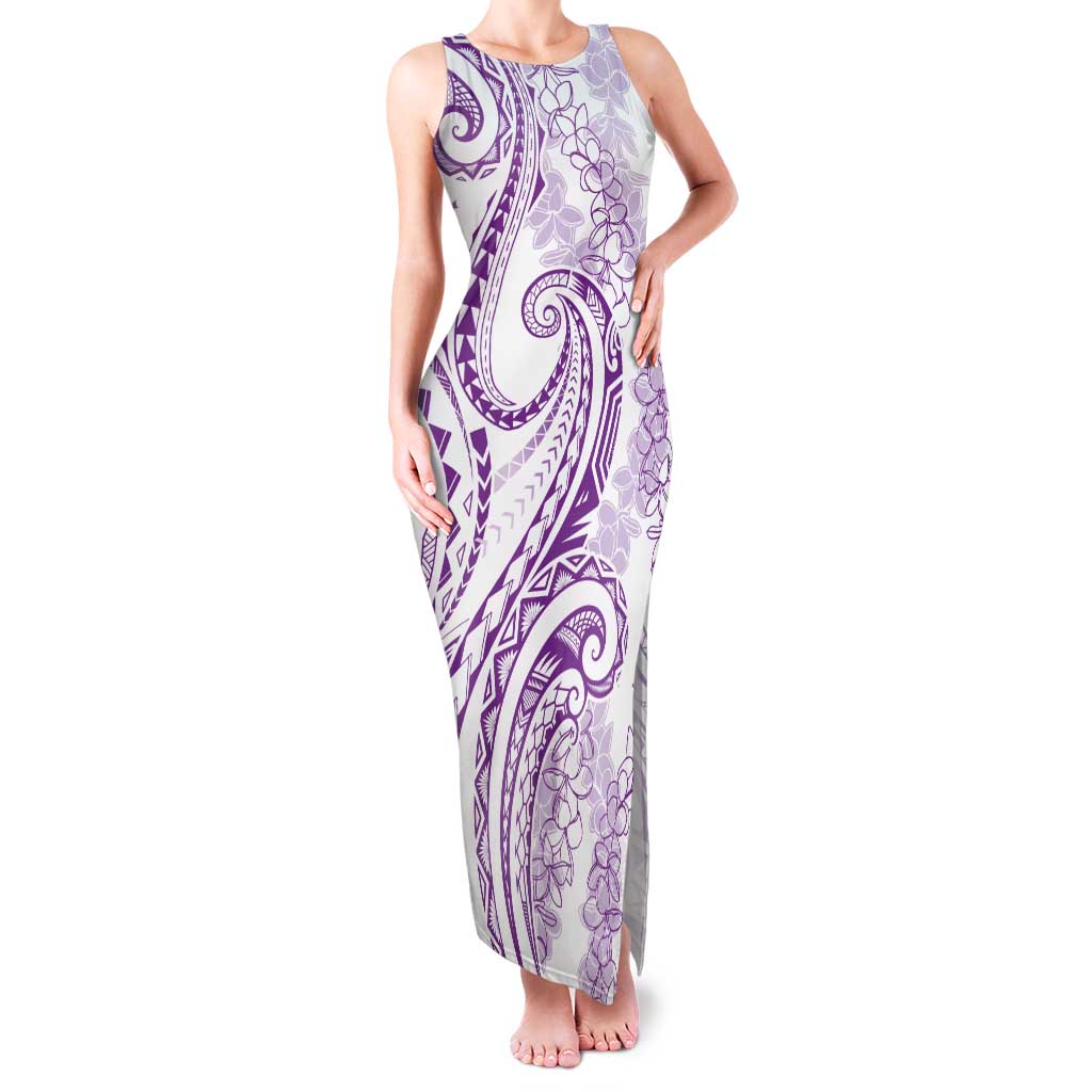 Polynesia Plumeria Lei Tank Maxi Dress White Violet Curves Motif LT7 Women Violet - Polynesian Pride