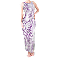 Polynesia Plumeria Lei Tank Maxi Dress White Violet Curves Motif LT7 Women Violet - Polynesian Pride