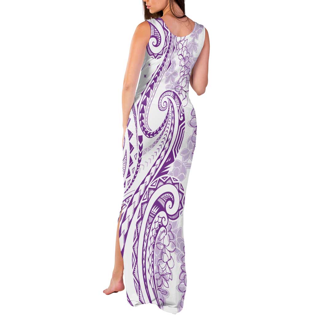 Polynesia Plumeria Lei Tank Maxi Dress White Violet Curves Motif LT7 - Polynesian Pride