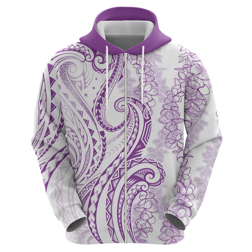 Polynesia Plumeria Lei Zip Hoodie White Violet Curves Motif LT7 - Polynesian Pride