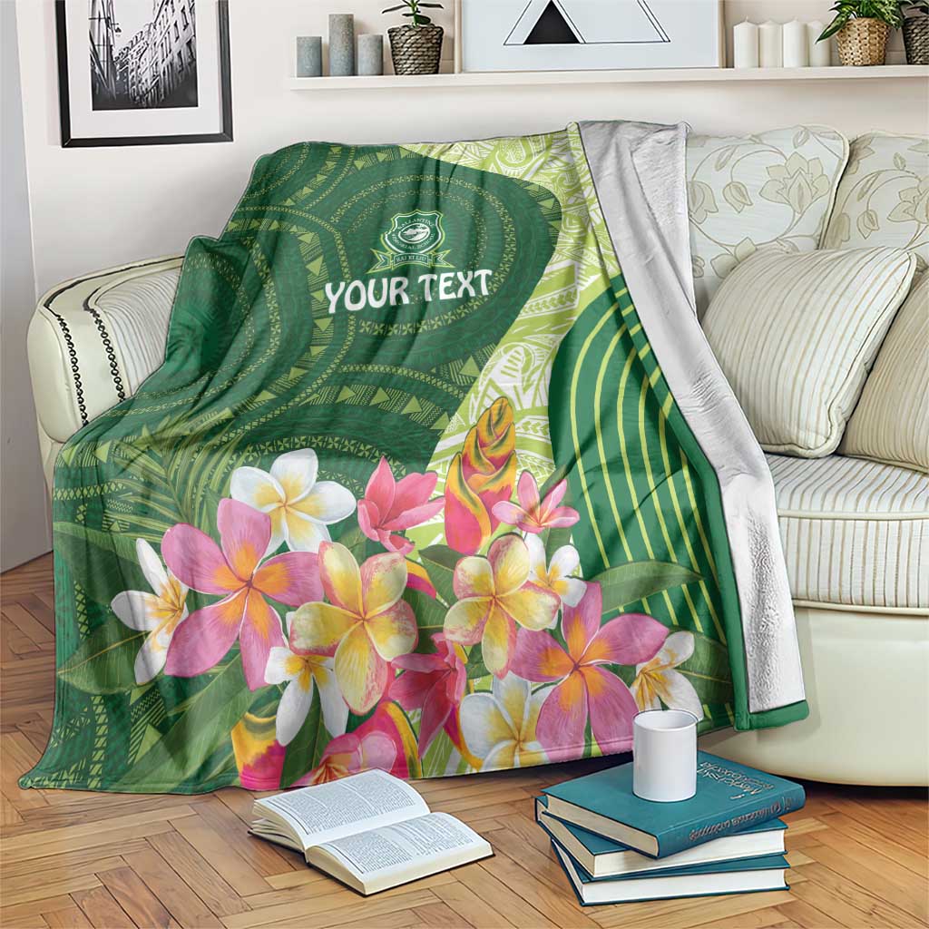 Fiji Ballantine Memorial High School Personalised Blanket Masi Tapa Mix Plumeria LT7 Green - Polynesian Pride