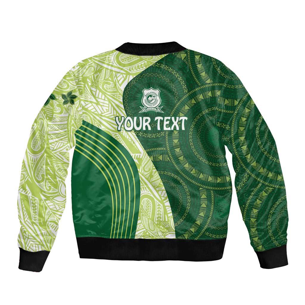Fiji Ballantine Memorial High School Personalised Bomber Jacket Masi Tapa Mix Plumeria LT7 - Polynesian Pride
