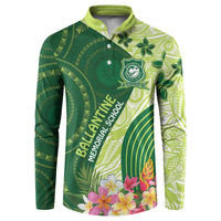 Fiji Ballantine Memorial High School Personalised Button Sweatshirt Masi Tapa Mix Plumeria LT7 Green - Polynesian Pride