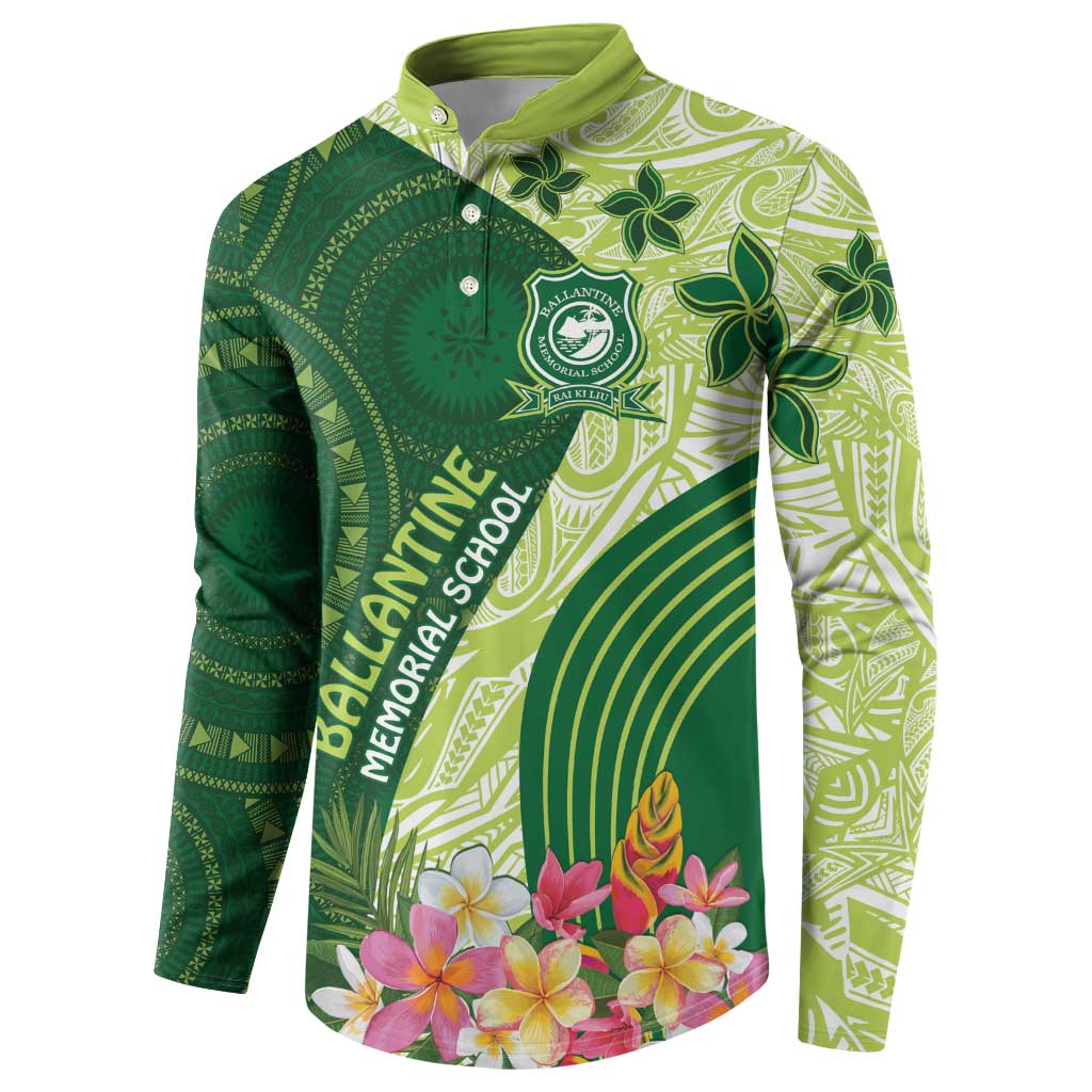Fiji Ballantine Memorial High School Personalised Button Sweatshirt Masi Tapa Mix Plumeria LT7 - Polynesian Pride