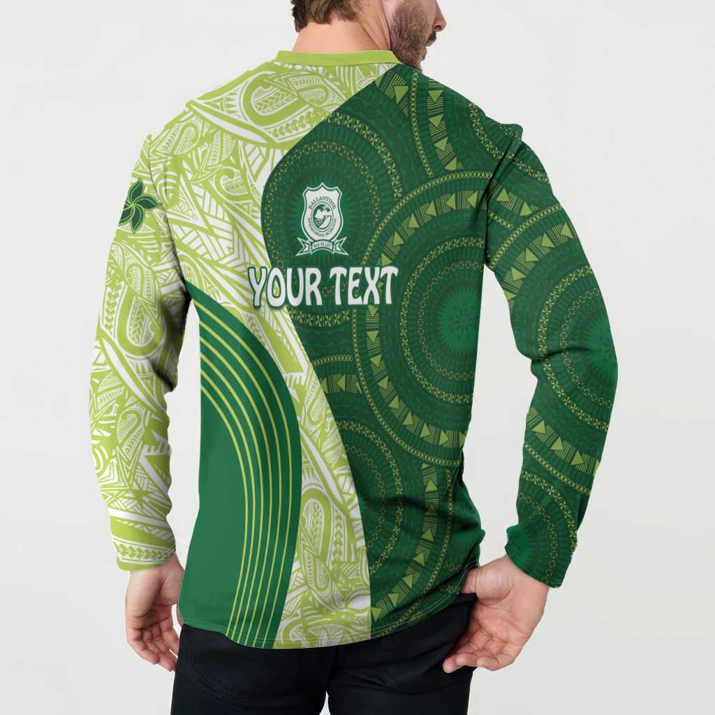 Fiji Ballantine Memorial High School Personalised Button Sweatshirt Masi Tapa Mix Plumeria LT7 - Polynesian Pride