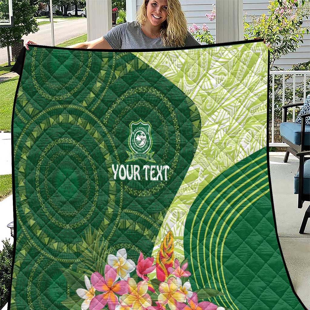 Fiji Ballantine Memorial High School Personalised Quilt Masi Tapa Mix Plumeria LT7 Green - Polynesian Pride