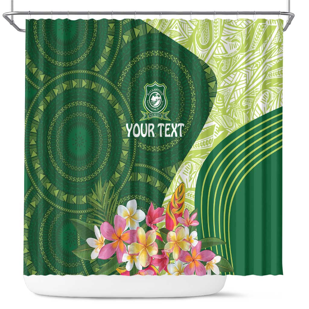 Fiji Ballantine Memorial High School Personalised Shower Curtain Masi Tapa Mix Plumeria