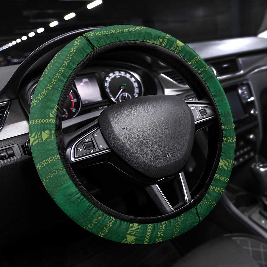 Fiji Ballantine Memorial High School Personalised Steering Wheel Cover Masi Tapa Mix Plumeria