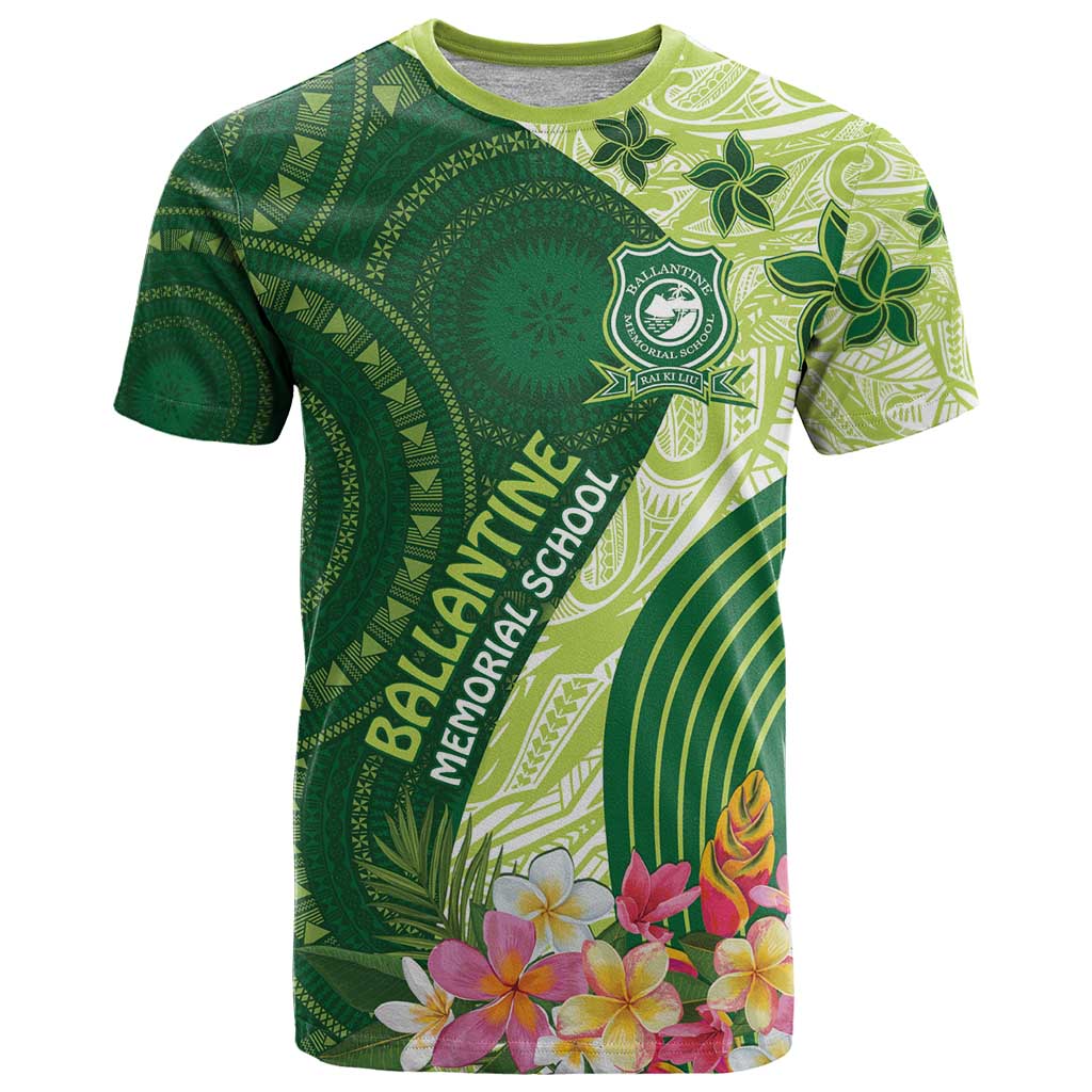 Fiji Ballantine Memorial High School Personalised T Shirt Masi Tapa Mix Plumeria LT7 Green - Polynesian Pride